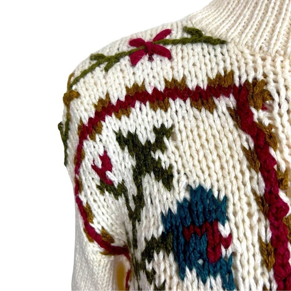 Vintage‎ 80s 90s Floral Embroidered Mock Neck Cottagecore Sweater M - Picture 5 of 9